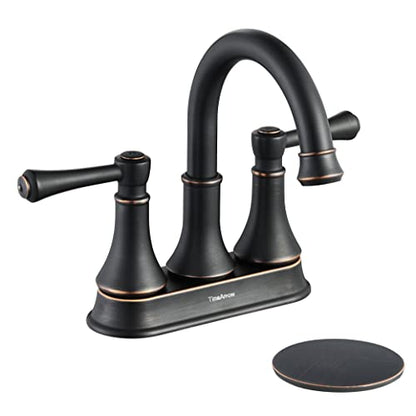 Oil Rubbed Bronze 2 Handle Centerset Bathroom Sink Faucet with Pop up Drain | TimeArrow Modern 4 Inch Bathroom Faucet, Vanity Lavatory Faucet 3 Holes with 360° Swivel Stainless Steel Spout, TAF067Y-ORB - color: Oil Rubbed Bronze-067Y
