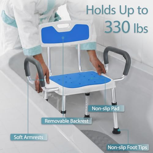 Plus Size Extra Wide Shower Chair for Elderly and Disabled, Anti-Slip Pads | Plus Size Shower Chair for Seniors, Half-assembled, Easy & Quick to Install, Big & Tall Person, 150kg Weight Capacity