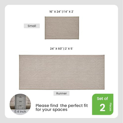 TYUU Bath Mat Set 2 Piece, Thin Bathroom Rugs Non Slip Washable Quick Dry | Non Slip Quick Dry Soft Absorbent Thin Low Pile Bathroom Mats, Washable Bath Rugs 2 Piece Set: 16x24, 24x60 in. Beige - color: Beige, size: 16"x24" + 24"x60"