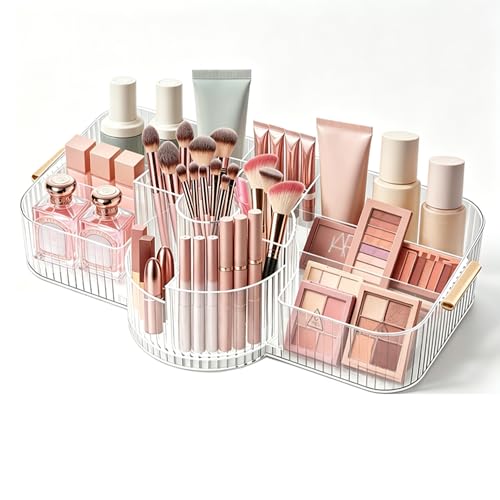 Spinning Makeup Organizer Countertop for Vanity,Dresser Organizer with Rotating Brush Holder,Beauty Storage Holder,Skincare Organizer,Perfume Organizer,Bathroom Counter Organizer