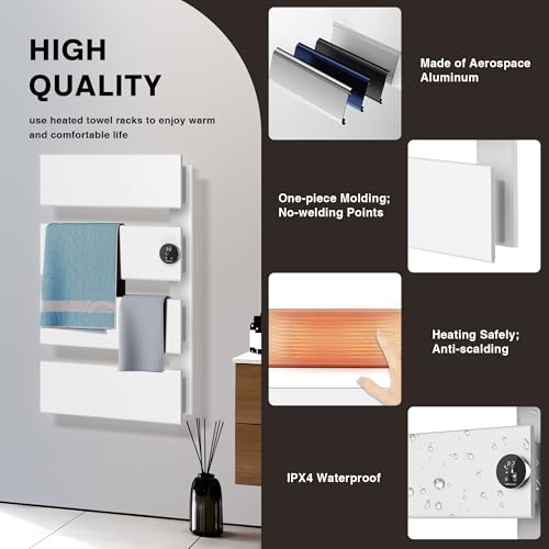 K&KALONZO Electric Towel Warmer Wall Mounted, Fast Heat in 2 Min, NTC Safety | 5 Timers & 3 Heat Levels Control, 2H Rapid Dry, Plug-In/Hardwired, Anti-Scald, Aluminum Heated Towel Rack for Bathroom, K4RW - color: White, size: 4-Bar