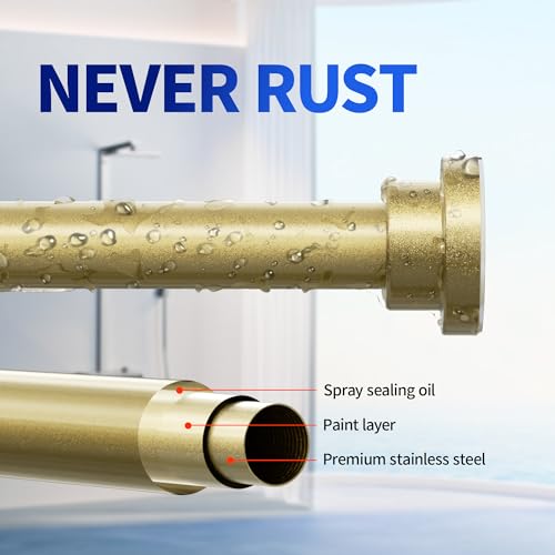 Mcrbeay Shower Curtain Rod, 1" Diameter Heavy Duty Tension Shower Rod, Non Slip Adjustable 28-74 inch No Drilling Shower Curtain Rods Spring Tension For Bathroom, Shower Stall, No Rust, Chrome Gold - color: Gold, size: 28-74 Inches