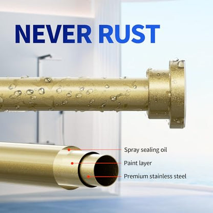 Mcrbeay Shower Curtain Rod, 1" Diameter Heavy Duty Tension Shower Rod, Non Slip Adjustable 28-74 inch No Drilling Shower Curtain Rods Spring Tension For Bathroom, Shower Stall, No Rust, Chrome Gold - color: Gold, size: 28-74 Inches