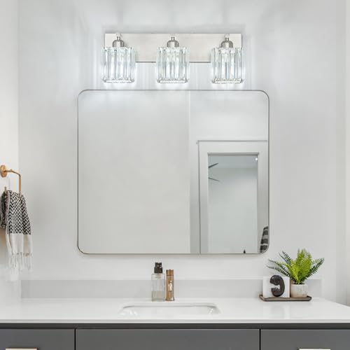 Modern Vanity Light 3-Lights Brushed Nickel Vanity Light Crystal Bathroom Wall Light Bathroom Light Fixtures - color: Nickel Straight, size: 3-light