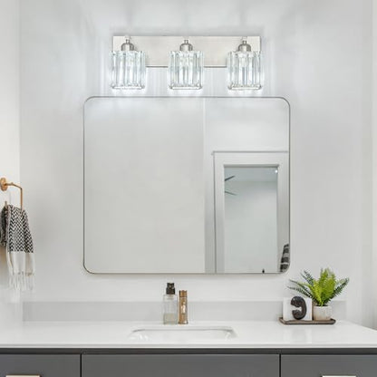 Modern Vanity Light 3-Lights Brushed Nickel Vanity Light Crystal Bathroom Wall Light Bathroom Light Fixtures - color: Nickel Straight, size: 3-light