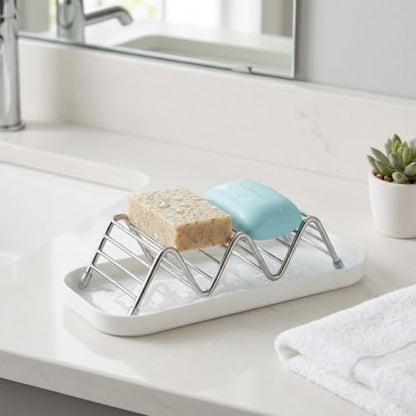 2 pcs Shampoo Bar Holder, Self Draining Soap Dish, Bar Soap Holder for Shower, Kitsch Shampoo Bar Holder, Soap Holder with Drainage Basin, 2-Piece Bathroom Organizer Set