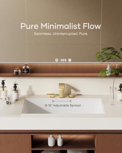 AVSIILE Waterfall Bathroom Faucet 3 Hole, Brushed Gold 8 Inch Widespread Modern 3 Piece Bathroom Sink Faucets & Parts, Touch On Lavatory Faucet for Bathroom Vanity - color: Brushed Gold, style: Straight Spout
