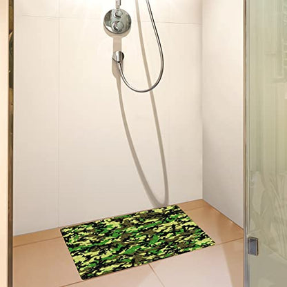 FCZ Bath Tub Mat Non Slip Shower Mat Military Green Camo Camouflage Army 26.8x15 inches Rectangular PVC Mat with Suction Cups Drain Holes Machine Washable - color: Military Green Camo Camouflage Army