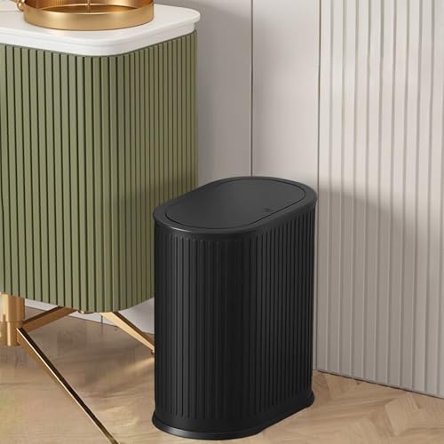1.6 Gallon Trash Can with Lid, Small Bathroom Trash Can Wastebasket, Slim Garbage Can with Inner Bucket, Press Top Lid Garbage Container Bin for Kitchen, Home, Office, Bedroom, Living Room (Black) - color: Black