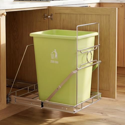 Pull Out Trash Can Under Cabinet, Under Sink Slider for 7-11 Gal Bins | Heavy Duty Sliding Garbage Can Organizer with Smooth Slides, Requires 12.5"W x 17.5"H Opening, Sliver(Trash Can Not Included) - color: Silver