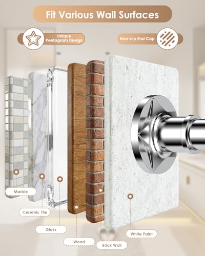 Sliver Tension Shower Curtain Rod No Drilling Adjustable 30-108 In(9ft) 1.1" Diameter Stainless Steel, Rustproof Heavy Duty, Room Divider for Bathroom Window Patio Closet - color: Silver, size: 30-108''