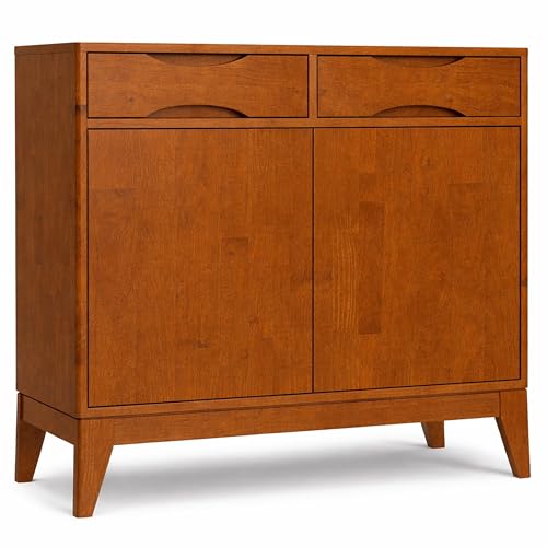 SIMPLIHOME Harper 48" Solid Wood Cabinet in Walnut Brown - color: Teak Brown, size: 40 inch