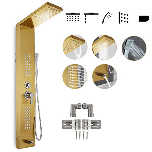Rainfall Shower Panel Tower Stainless Steel Multi-Function Shower Panel System with Body Massage Jets Tub Resort