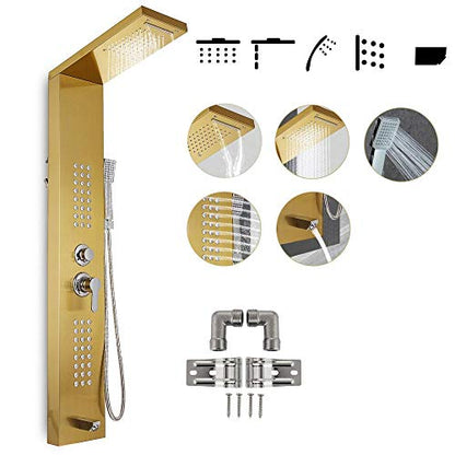 Rainfall Shower Panel Tower Stainless Steel Multi-Function Shower Panel System with Body Massage Jets Tub Resort