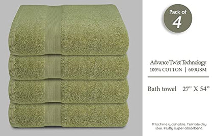 Luxury Bath Towels Set of 4 (27” x 54”) | Towels for Bathroom | Super Soft | Highly Absorbent Towels for Home, Spa, Gym (Sage Green) - color: Sage Green