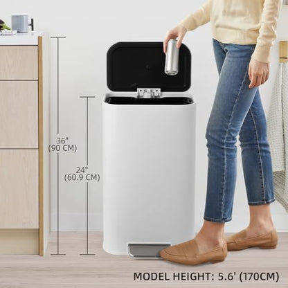 GarveeHome 8 Gal Kitchen Trash Can, Stainless Steel Garbage Can, White | Soft Close Lid, Hands-Free Foot Pedal, Removable Inner Bucket, Rectangular Step On Waste Bin for Home Office Living Room - color: White, size: 30 L