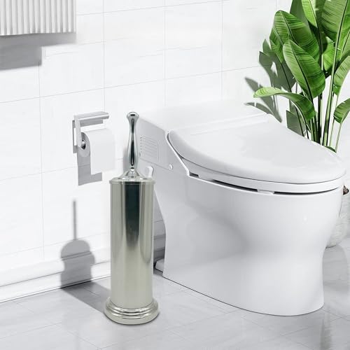 Chrome Silver Metal Toilet Bowl Brush with Handle Lid Holder, Durable Bathroom Cleaning Tool for Easy Toilet Maintenance, Bathroom Toilet Brush for Efficient Cleaning and Hygiene - color: Chrome (Mbb4814)