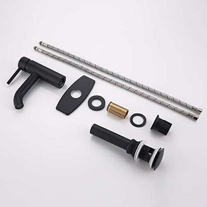 Single Handle Black Bathroom Faucet with Metal Drain Assembly and Escutcheon, Matte Black (Matte Black-JO1) - color: Matte Black-JO1