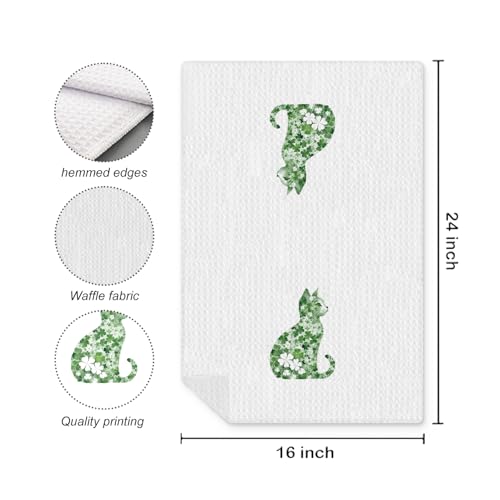 St Patrick's Day Cat Kitchen Towel, Four Leaf Clover St Patrick's Day Hand Towel, Lucky Shamrock St Patricks Day Cat Dish Towel, St Patrick's Day Kitchen Bathroom Decor, 16x24 Inch - color: Style-03