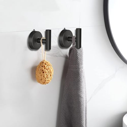 DGYB Large Suction Cup Hooks for Shower Set of 4 - Black Towel Hooks for Bathrooms - Stainless Steel Removable Wall Hooks - 15 Lb Heavy Duty Hanging - color: 4 Pack-Matte Black