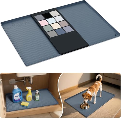 URMONA Waterproof Silicone Under Sink Mat 31'' x 19'' Shelf Liner for Kitchen and Bathroom, Cabinet and Counter Protector, Storage and Organizers, Litter Mat, Pet Cat Puppy Essentials(Dark Grey) - color: Dark Grey, size: 19"W x 31"L