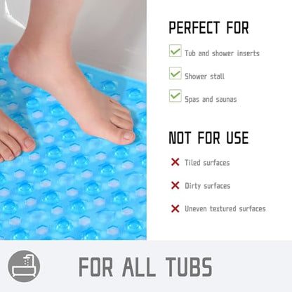 Yimobra Square Shower Floor Mat Non Slip, 21"X21" Machine Washable Bath Tub Mat, Soft on Feet, Bathmat with Drain Holes and Suction Cups, Fast Draining, Clear Blue - color: Clear Blue, size: 21 X 21 Inch