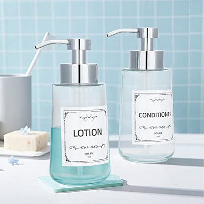 Glass Soap Dispenser 16oz Liquid Hand Soap Dispenser Chrome Pump | Large Capacity, Liquid Soap Pump(No foaming), with Rust Proof Pump Waterproof Labels, Hand Soap for Bathroom, Kitchen, 2 Sets - color: Chrome