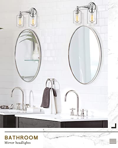FEMILA Modern Bathroom Light Fixtures, 2-Light Bathroom Vanity Lights Over Mirror with Clear Glass Shade, Chrome Finish, 4FYC56B-2W CH - color: Chrome, size: 14.3"