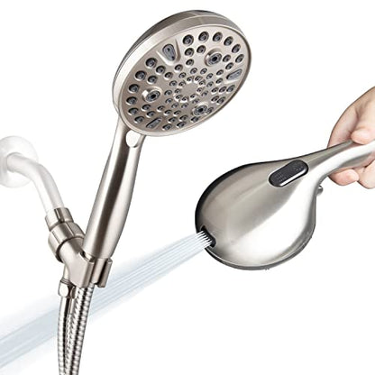 High Pressure Handheld Shower Head, 10-Setting Showerhead, 4.7”Detachable Showerhead Set with 5ft Hose, Adjustable Bracket and Built-in Power Wash to Clean Tub, Tile & Pets - Brush Nickel - color: Brush Nickel