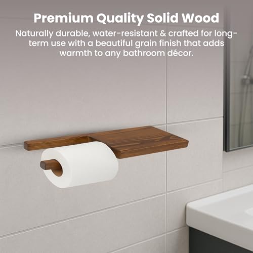 Wooden Paper Toilet Holder with Shelf | Wall-Mounted Tissue Rack | Screwing System Can Be Placed on Left Side | Walnut | 11.81x4.72x0.79 in (Left Side) - size: Left Side