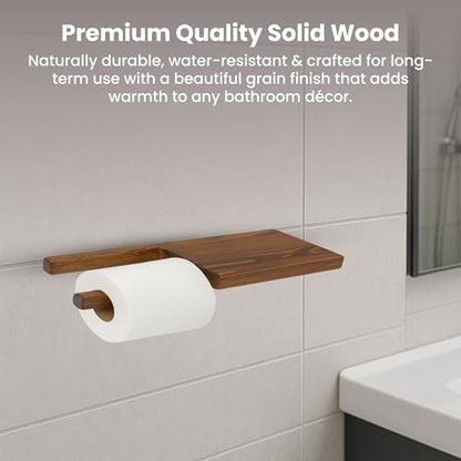 Wooden Paper Toilet Holder with Shelf | Wall-Mounted Tissue Rack | Screwing System Can Be Placed on Right Side | Walnut | 11.81x4.72x0.79 in (Right Side) - size: Right Side