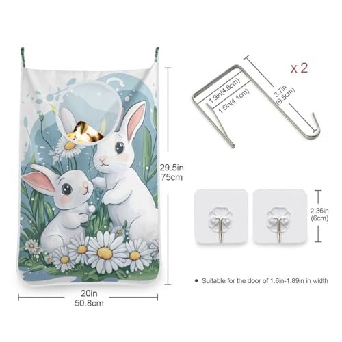 Hanging Laundry Hamper Over the Door with Stainless Steel Hooks Rack Dirty Clothes Wall Mounted Hamper Basket Bag 29.5X20inch Blue and White Easter Bunny Daisy - color: Blue and White Easter Bunny Daisy, size: 20x29.5inx1