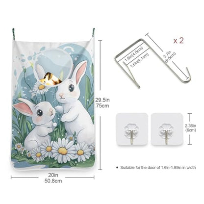 Hanging Laundry Hamper Over the Door with Stainless Steel Hooks Rack Dirty Clothes Wall Mounted Hamper Basket Bag 29.5X20inch Blue and White Easter Bunny Daisy - color: Blue and White Easter Bunny Daisy, size: 20x29.5inx1