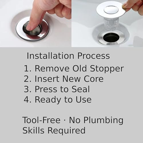Magnetic Pop-Up Sink Drain Stopper, Universal Bathroom Drain Plug with Removable Hair Catcher, Odor-Proof & Insect-Proof, Fits 1.35–1.6 in Drain Openings (2)
