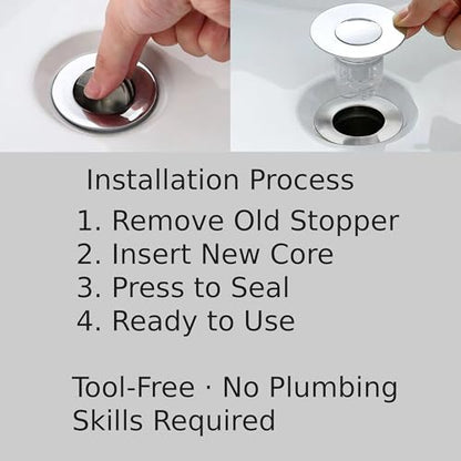 Magnetic Pop-Up Sink Drain Stopper, Universal Bathroom Drain Plug with Removable Hair Catcher, Odor-Proof & Insect-Proof, Fits 1.35–1.6 in Drain Openings (2)