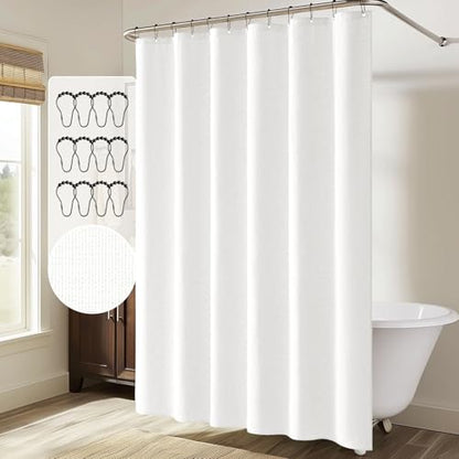 MIULEE Linen Fabric Shower Curtain White W72*L78 12 Metal Hooks | Modern, Heavy Duty, Shower Curtain Set, Waterproof Thick Cloth Shower Curtains, Bathroom Bathtub, Washable - color: White, size: 72"W x 78"L (Pack of 1)