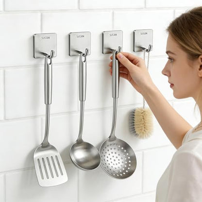 4 Pcs Self Adhesive Towel Hooks, Stainless Steel Sticky Wall Hooks for Hanging, Waterproof Shower Hook for Robe/Clothes, No Drilling Towel Hangers for Bathroom Kitchen Bedroom Office