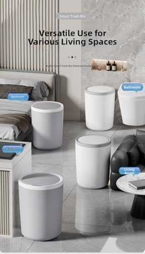 2 Pack 2.7 Gal Automatic Trash Can Small Smart Garbage Can Touchless, Bathroom Trash Can with Lid, Slim Motion Sensor Waterproof Plastic Trash Bins for Bedroom Office Kitchen Toilet (Grey 2 pics)