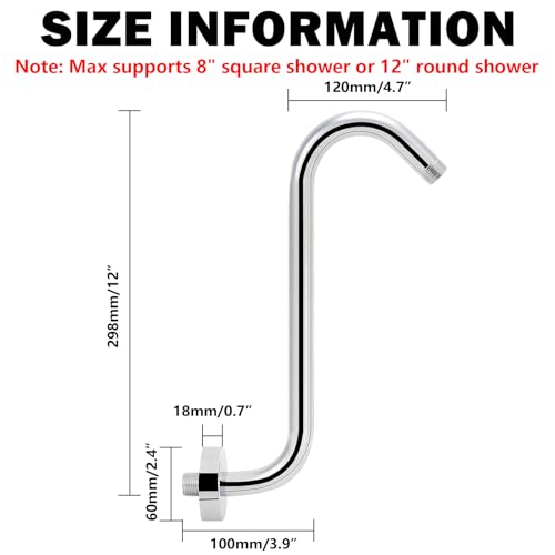 NearMoon S Shaped Shower Head Riser Arm, Shower Extender Arm with Flange, Standard 1/2" Connection- Bathroom Accessory (12 Inch, Chrome) - color: Chrome, style: 12 Inch