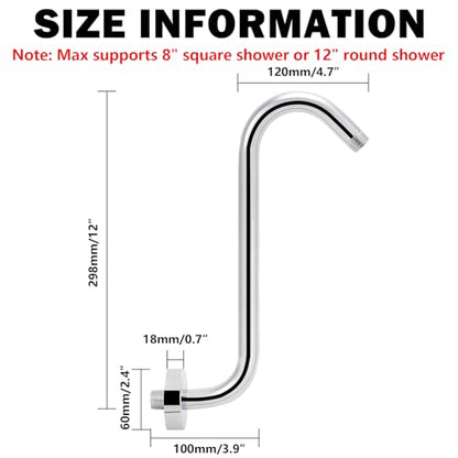 NearMoon S Shaped Shower Head Riser Arm, Shower Extender Arm with Flange, Standard 1/2" Connection- Bathroom Accessory (12 Inch, Chrome) - color: Chrome, style: 12 Inch