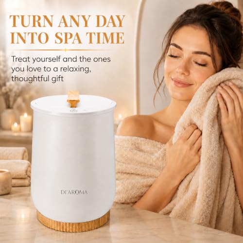 Di’Aroma Luxury Electric Towel Warmer Bucket for Bathroom, Large Spa Towel Warmer Fits 2 Oversized Towels, Bathrobes & Blankets, Fast Heating, Bathroom Towel Heater - color: Light Wood & White