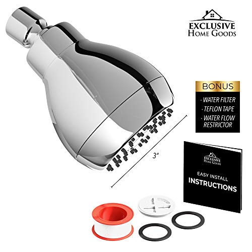 High Pressure Shower Head - Powerful Deluxe Bathroom Showerhead with Strong Spray Stream and Small Silicone Nozzles - Universal Fit Works with High and Low Water Flow Showers (Chrome)-1.8 GPM - color: Chrome, size: 1.8 GPM