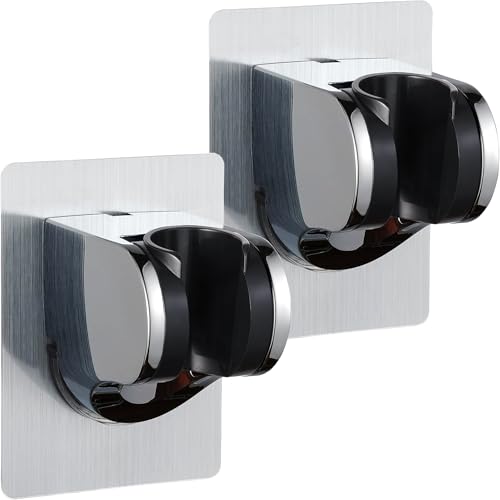 Strong Adhesive and Waterproof Shower Head Holder, Adjustable Handheld Shower Holder Wall Mount Shower Bracket (Silver - 2 Pack) - style: Silver - 2 PACK