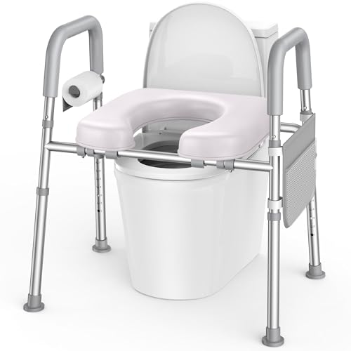 KEKOY Toilet Seat Risers for Seniors, Adjustable Height Width, Fits Most Users | Padded Elevated with Handles, Tool Free Install, Fits Most Round Elongated Toilets for Handicap,Ideal for Bathroom, Grey - color: Grey, size: Fits Most Bathrooms