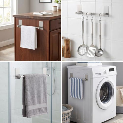Adhesive Towel Bar 9-inch, Stick On Bath Towel Rack, Hand Towel Holders, No Drilling on Wall - Brushed Nickle - color: Brush Nickle, size: 9-Inch