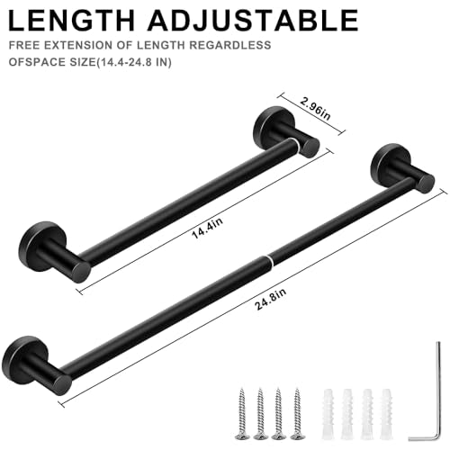 MGahyi Adjustable Stainless Steel Towel Racks for Bathroom 13.18-24In | Rustproof Single Towel Bar Wall Mounted, Sturdy & Space-Saving Towel Holder Rod for Bathroom Accessories, Black - color: Black