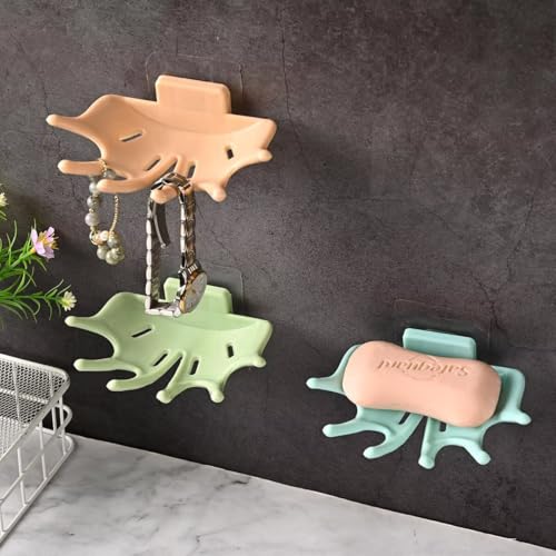 Creative Soap Holder for Shower - Wall Mounted Bathroom Soap Dish Organizer with Strong Adhesive Soap Tray for Kitchen Sink, Dish Soap Dispenser Holder,Green - color: A-green