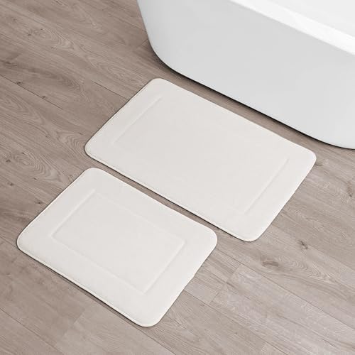 Terry Bath Mats, Set of 2 Memory Foam Bath Rugs, Non-Slip, 100% Polyester, Premium Bathroom Decor, Machine Washable, Measures 17 in. x 24 in. / 20 in. x 32 in., White - color: White, size: 17" x 24" / 20" x 32" (2-Piece)