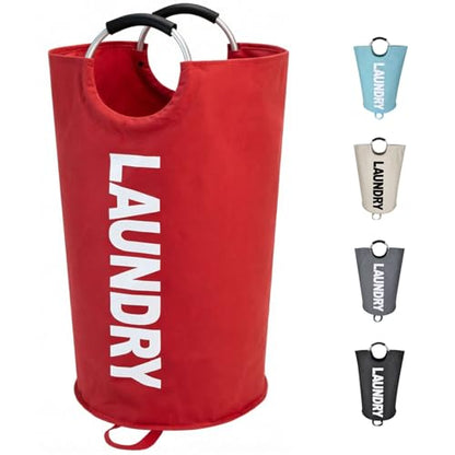 Maxsilan 125L X-Large Laundry Basket Bag, Collapsible Tall Hamper, Red | Freestanding tall laundry bag & foldable washing basket. Large capacity clothes storage bin with durable sturdy handles - color: Red, size: 125L