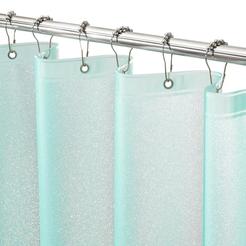 Seenus Teal Glitter PEVA Shower Stall Curtain 54 x 72 inch, Waterproof Plastic Sparkle Shower Curtain Liner with 3 Large Magnets, Dreamy Shimmery Narrow Bathroom Shower Curtain Aqua Green - color: Glitter Teal, size: 54"W x 72"L (Pack of 1)